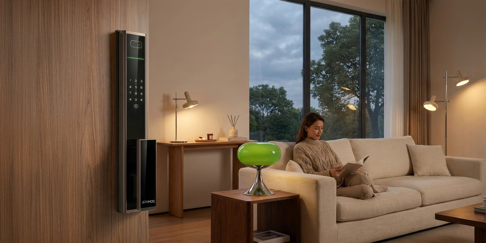 banner Hero de una ambientación del hogar con lámparas  de mesa y lámparas de pie y cerraduras inteligentes