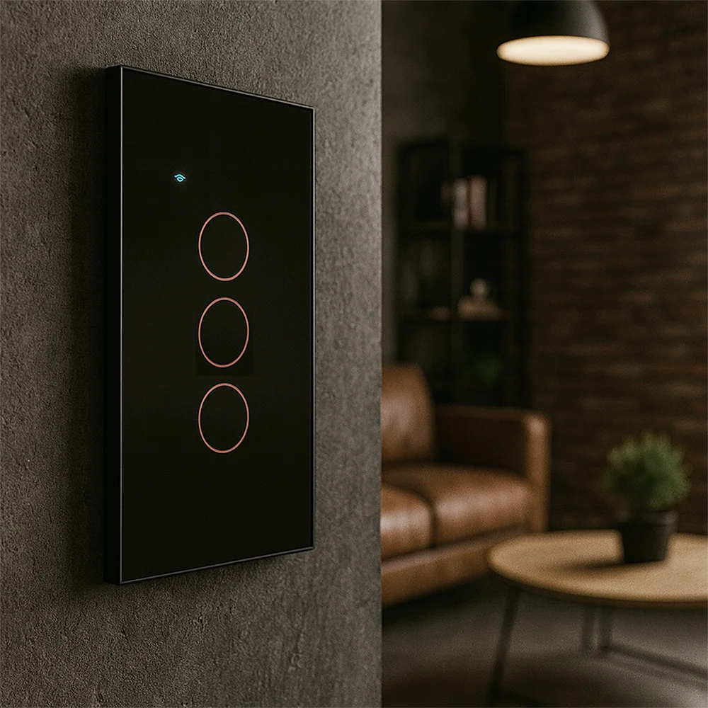 interruptor inteligente / interruptor inteligente de tres botones / interruptor con wifi / interruptor negro / interruptor panel touch / interruptor de dos botones