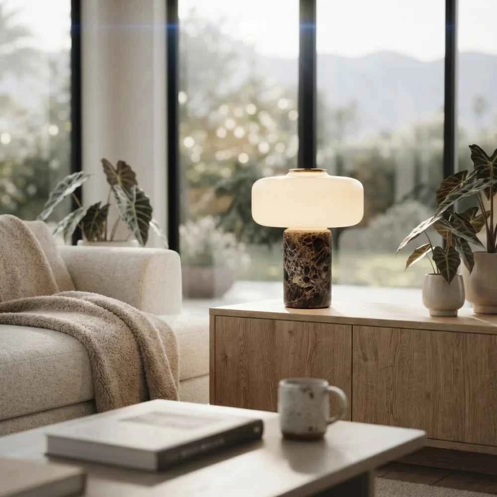 Lámpara de mesa LED Petra de mármol